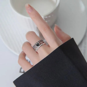 Bague Argentée Coeur Noir Femme