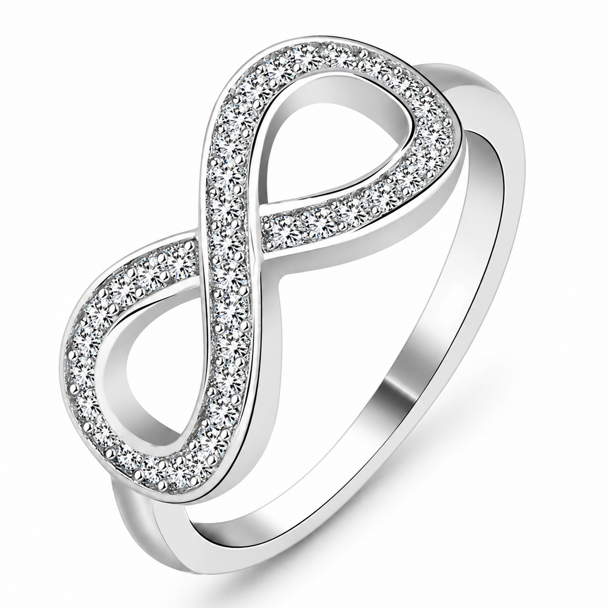 Bague au design graphique symbole infini orné de cristaux