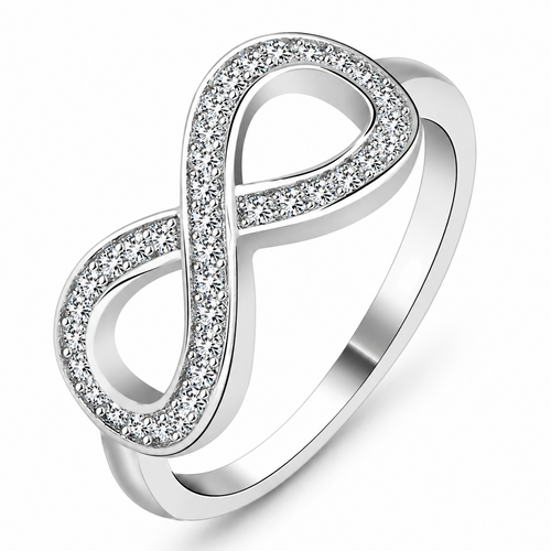 Ring mit grafischem Design, Unendlichkeitssymbol, verziert mit Kristallen