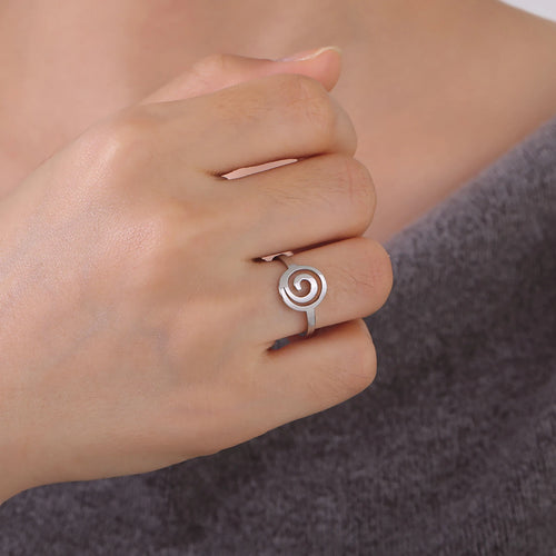 Ring med spiraldesign til kvinder, rund, sølv