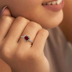 Bague avec Coeur et Zircon rouge et argent
