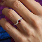 Bague avec Coeur et Zircon rouge et argent