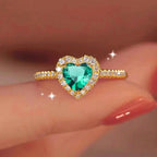 Bague avec Coeur et Zircon vert et or