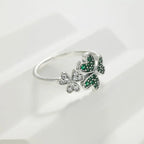 Bague avec Coeurs en Zircon Vert Trèfle à 3 Feuilles