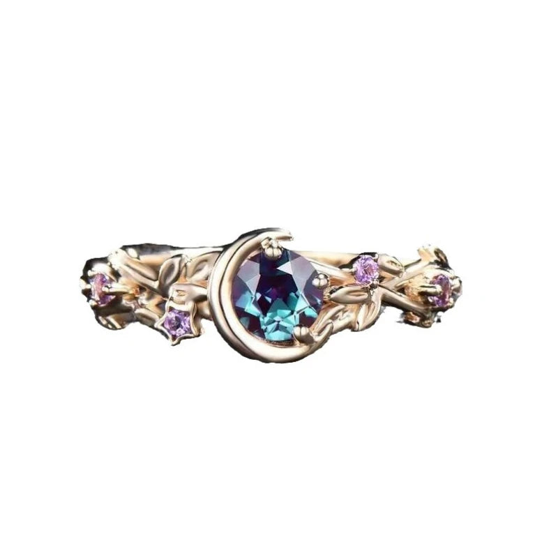Bague avec Croissant de Lune et Zircon or