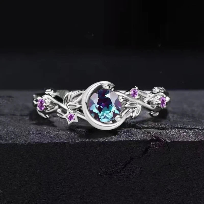 Bague avec Croissant de Lune et Zircon argent