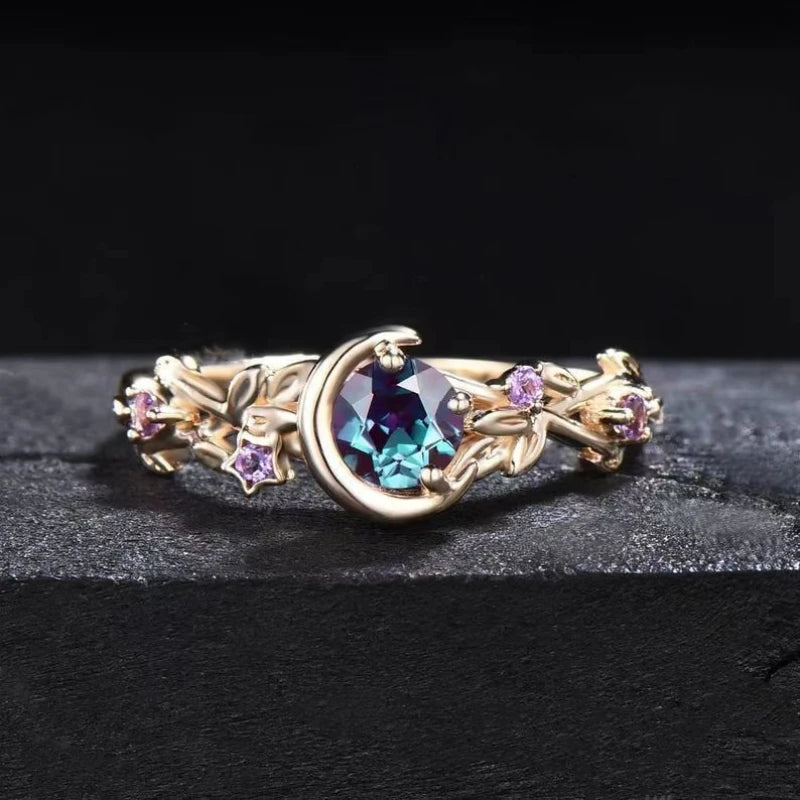 Bague avec Croissant de Lune et Zircon or