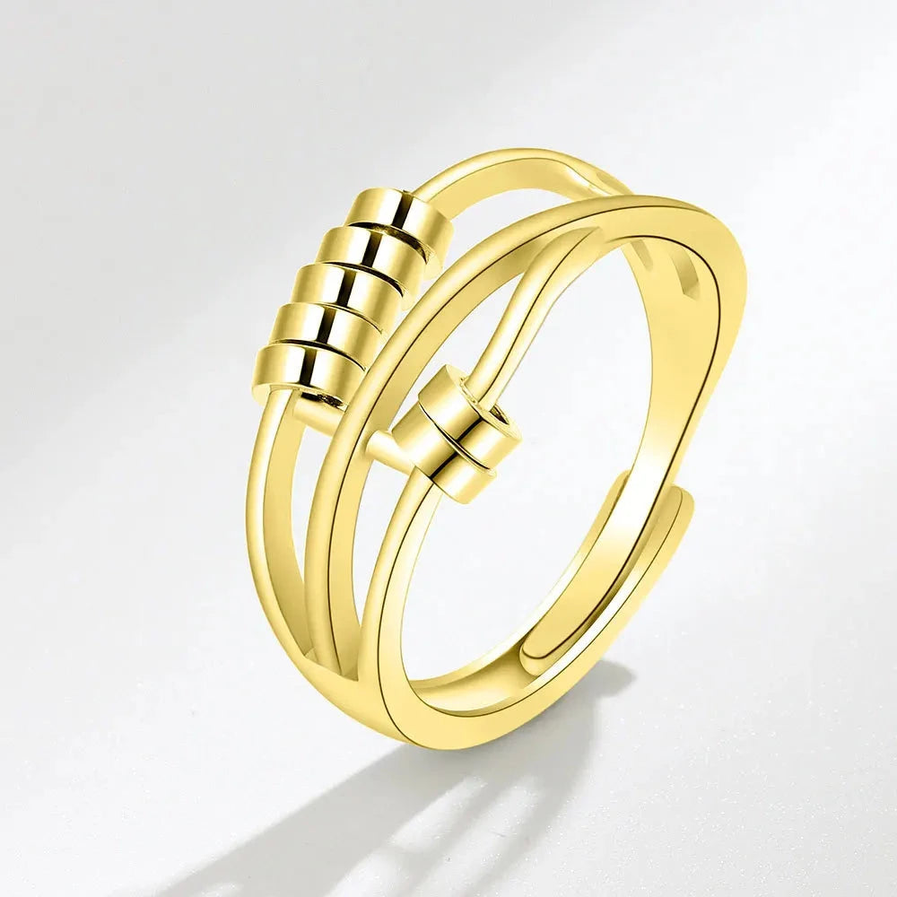 Bague avec Perles Rotatives contre l'Anxiété pour Femme or
