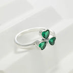 Bague avec Trèfle à 3 Feuilles en Zircon Vert