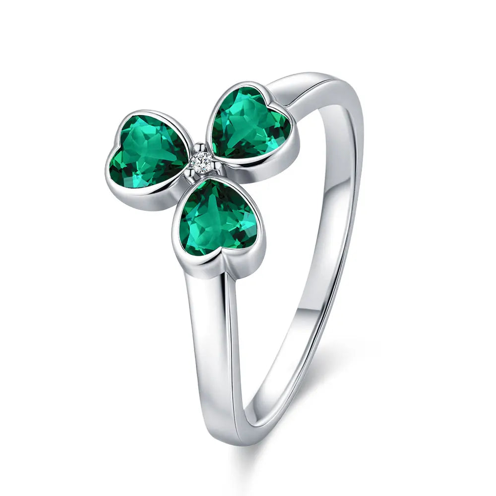 Bague avec Trèfle à 3 Feuilles en Zircon Vert