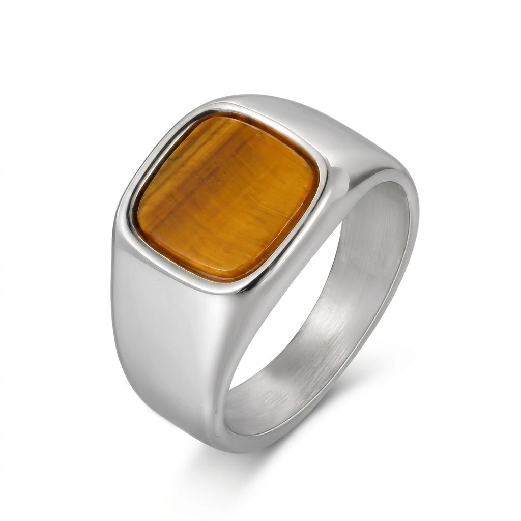 Bague carrée avec pierre d'oeil de tigre