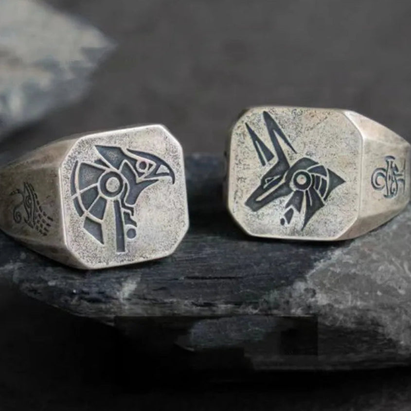 Bague carrée de Style Egyptien Anubis