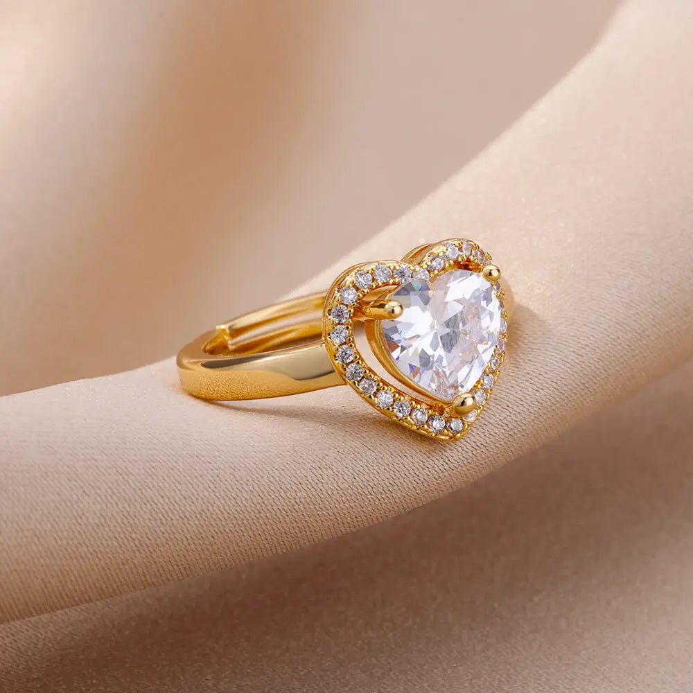 Sparkling heart ring gold