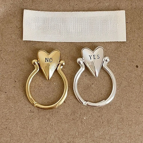 Bague Coeur "Yes" et "No" pour Couple d'Amoureux argent