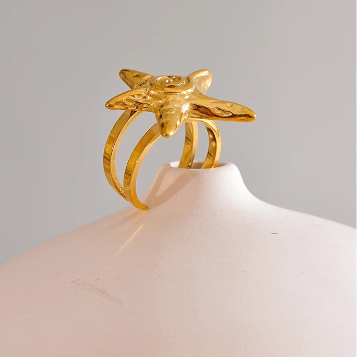 Bague coquillage étoile de mer dorée pour femme