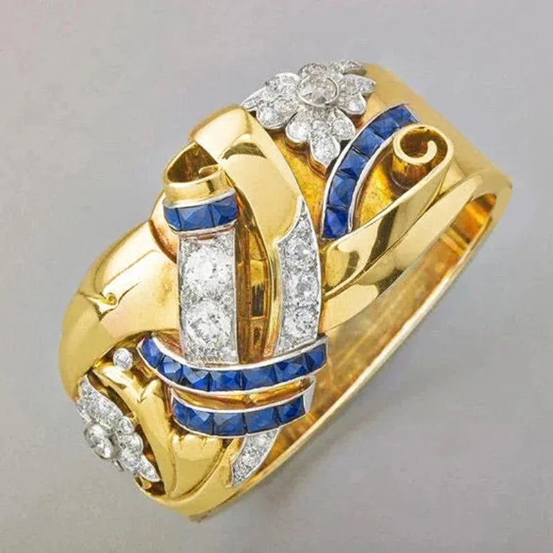 Vintage guldfärgad ring med zirkon 