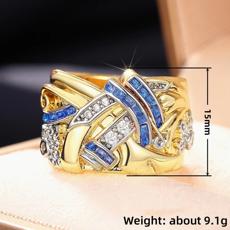 Vintage gold-colored ring with zircon 