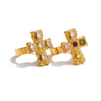 Bague croix aux pierres multicolores multicolore