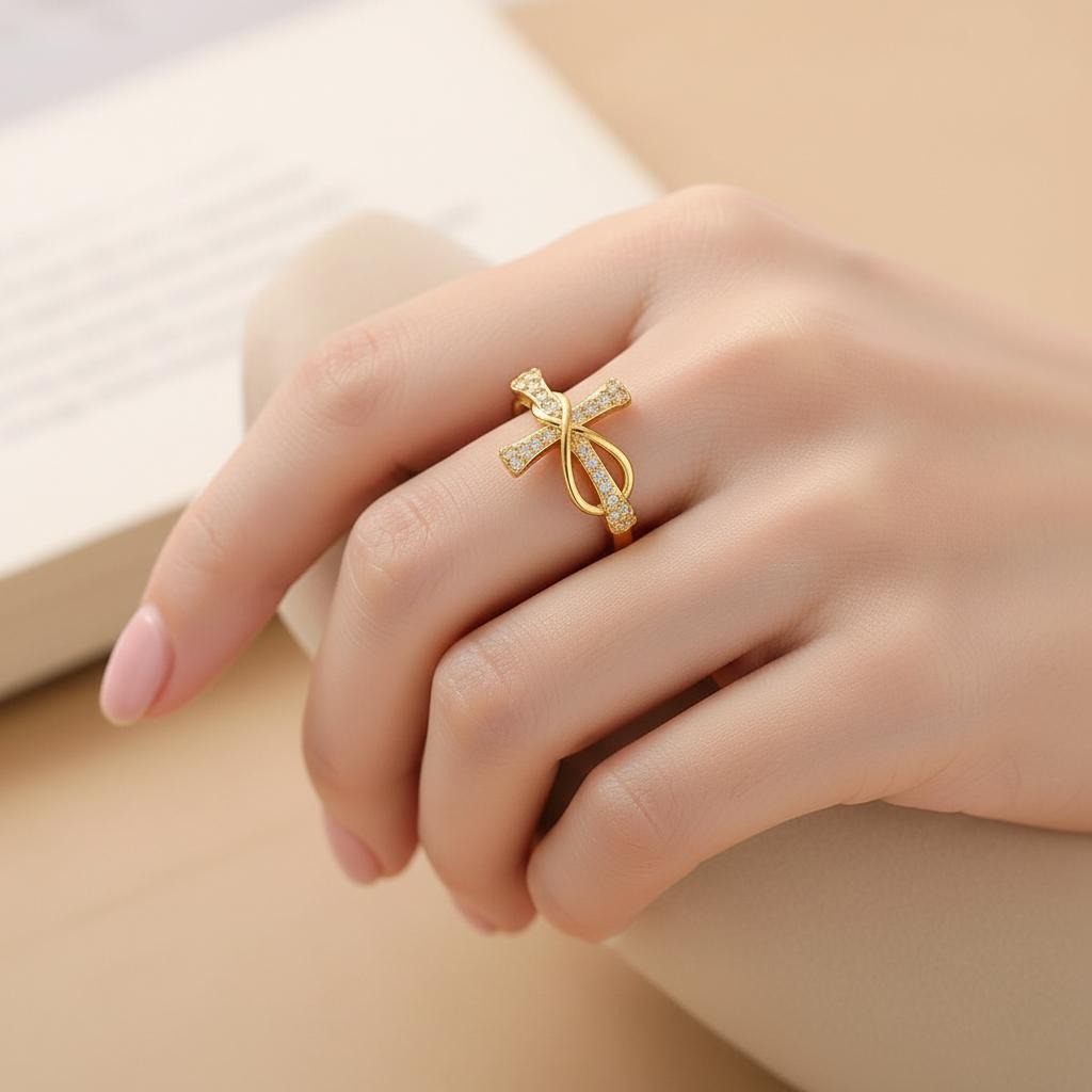 Кръстосан пръстен с цирконий за жени 