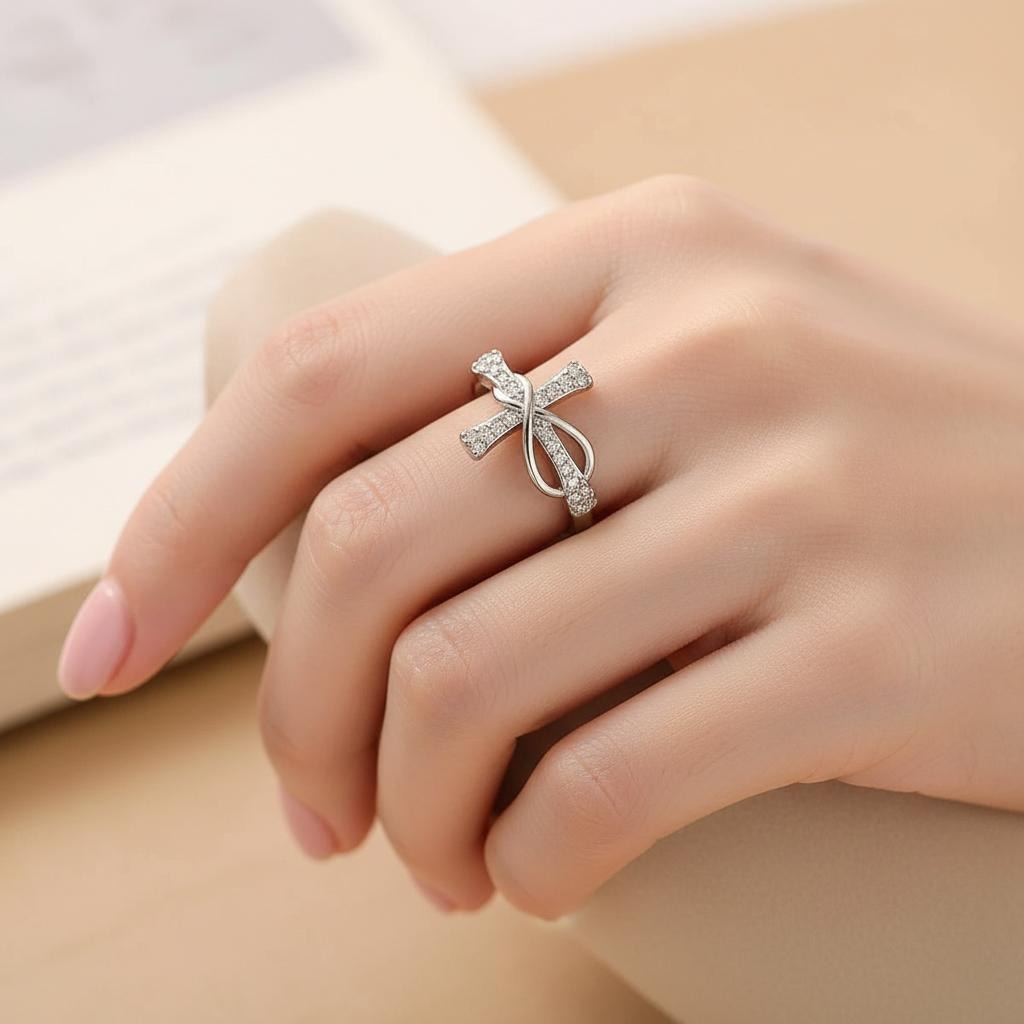 Кръстосан пръстен с цирконий за жени 