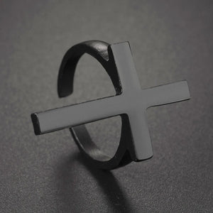 Bague Croix Homme Chevalière noir