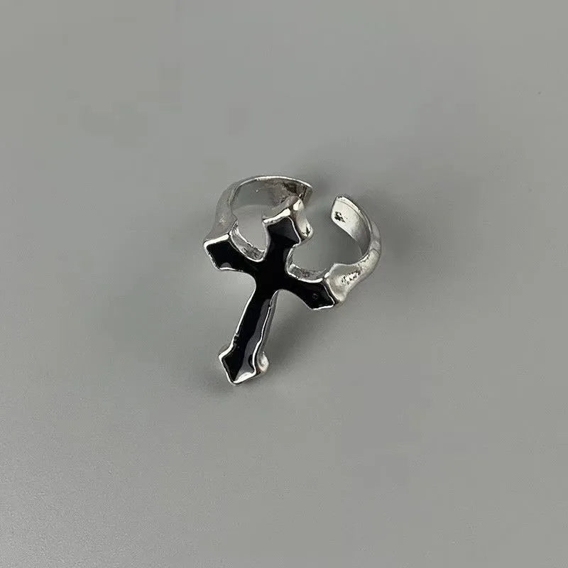 Anillo Cruz Hombre Negro Plata
