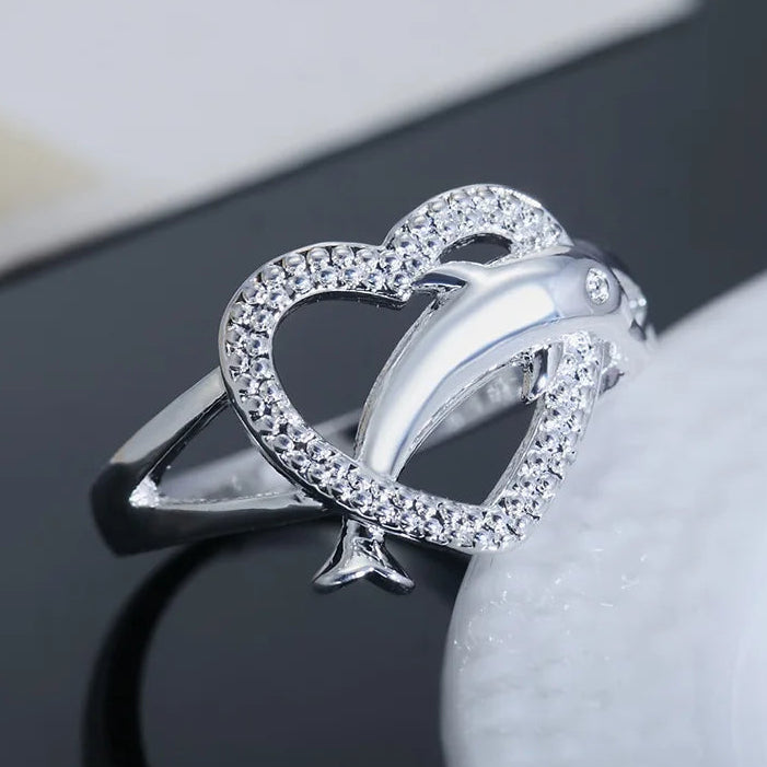 Dolphin and Heart Ring