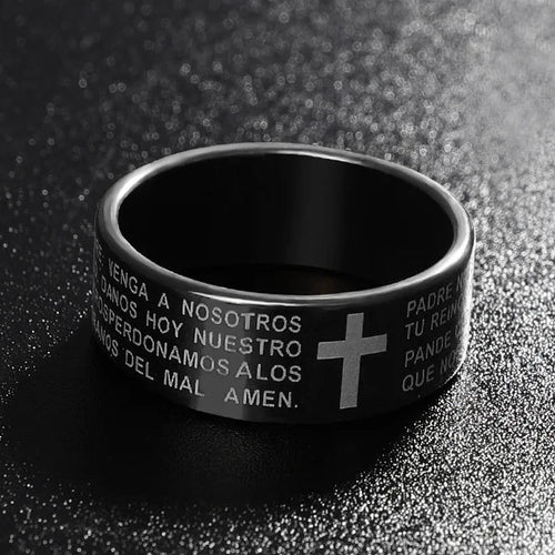 Bague de prière croix protectrice noir