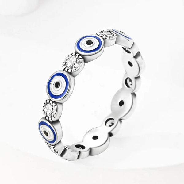 Bague de protection avec incrustations oeil bleu et cristaux