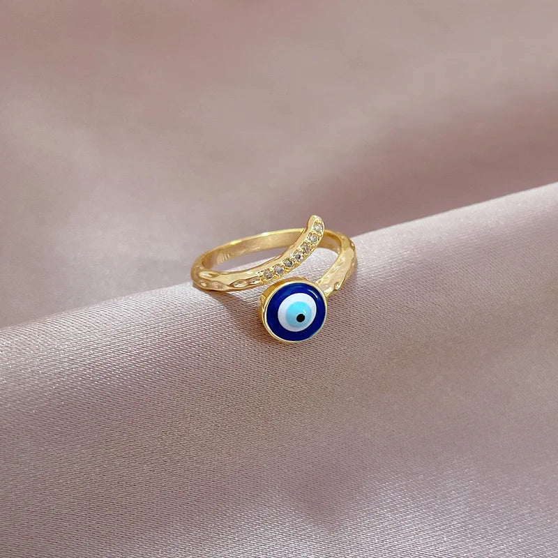 Bague de Protection Oeil Bleu et Zircon