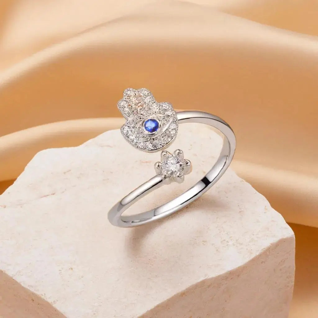 Anello di protezione per donna con mano di Fatma araba argento