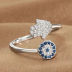 Anello di protezione per donna con mano di Fatma araba argento blu