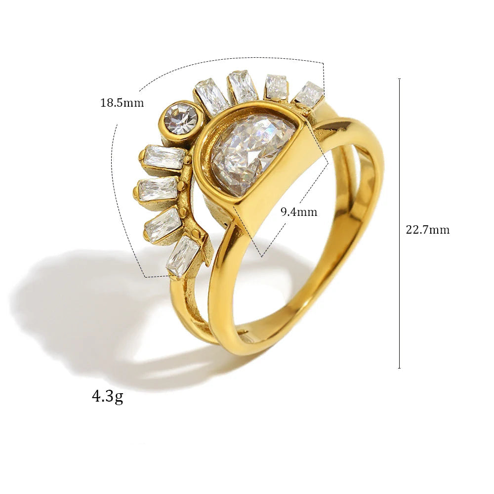 Bague demi-cercle soleil doré