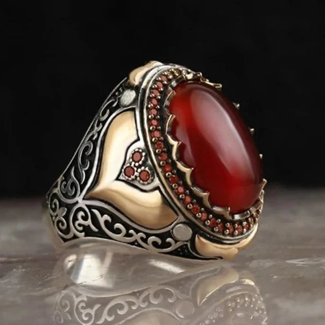 Bague large pour homme arabe musulman rouge