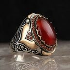 Bague large pour homme arabe musulman rouge