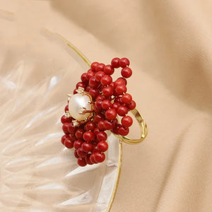 Bague en Forme de Fleur de Corail et Perles