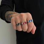Bague ouverte étoiles jumelles style streetwear rétro rouge
