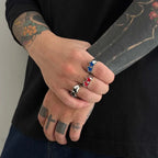 Bague ouverte étoiles jumelles style streetwear rétro