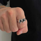 Bague ouverte étoiles jumelles style streetwear rétro noir