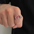 Bague ouverte étoiles jumelles style streetwear rétro rouge
