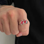 Bague ouverte étoiles jumelles style streetwear rétro rouge