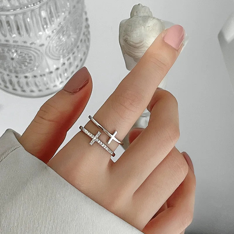 Bague Femme Croix Anneau Chrétien argent