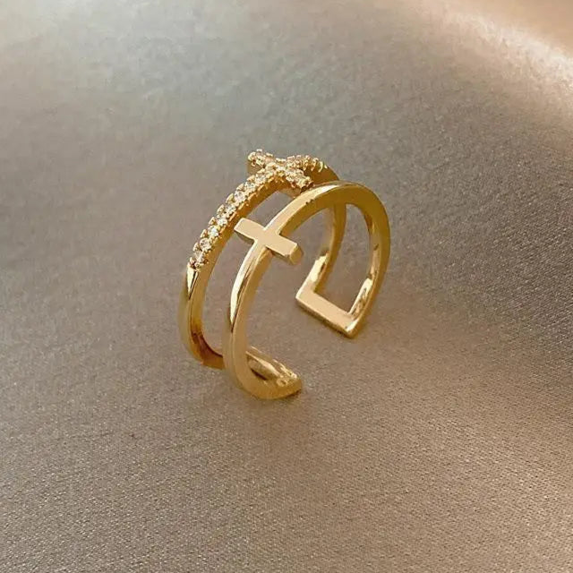 Bague Femme Croix Anneau Chrétien or