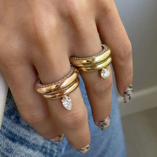 Bague Anneau Fine Goutte d'Eau avec Perle en zircon 1