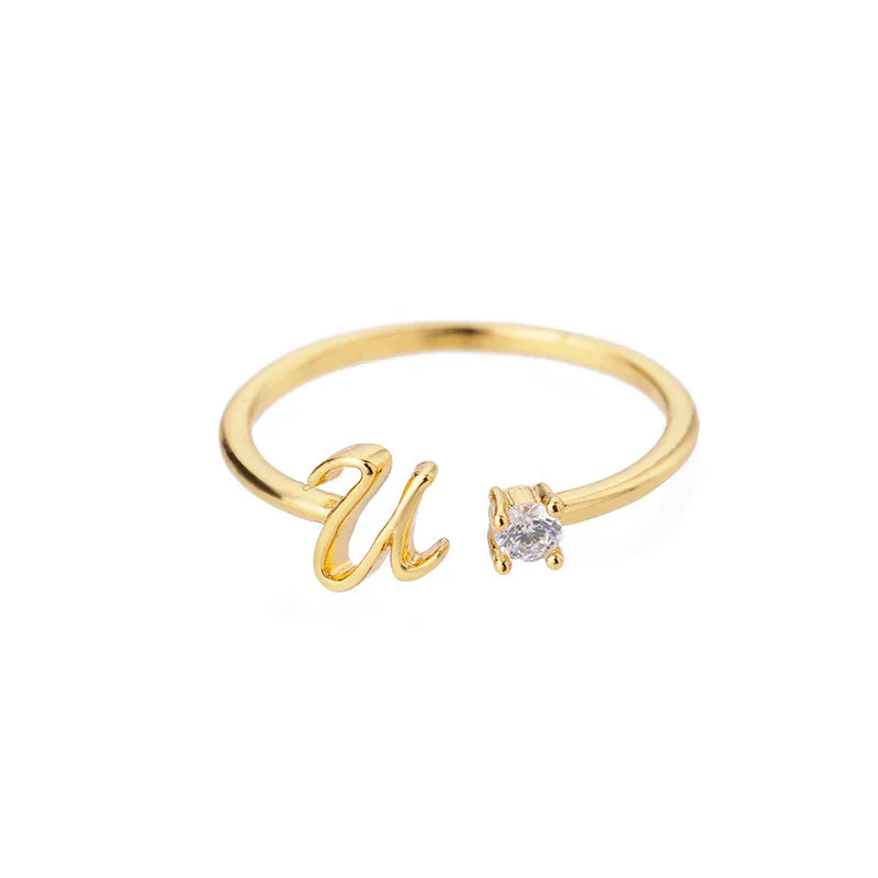 Thin personalized women's ring with initial u