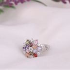 Flower ring with multicolored crystals