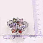Flower ring with multicolored crystals