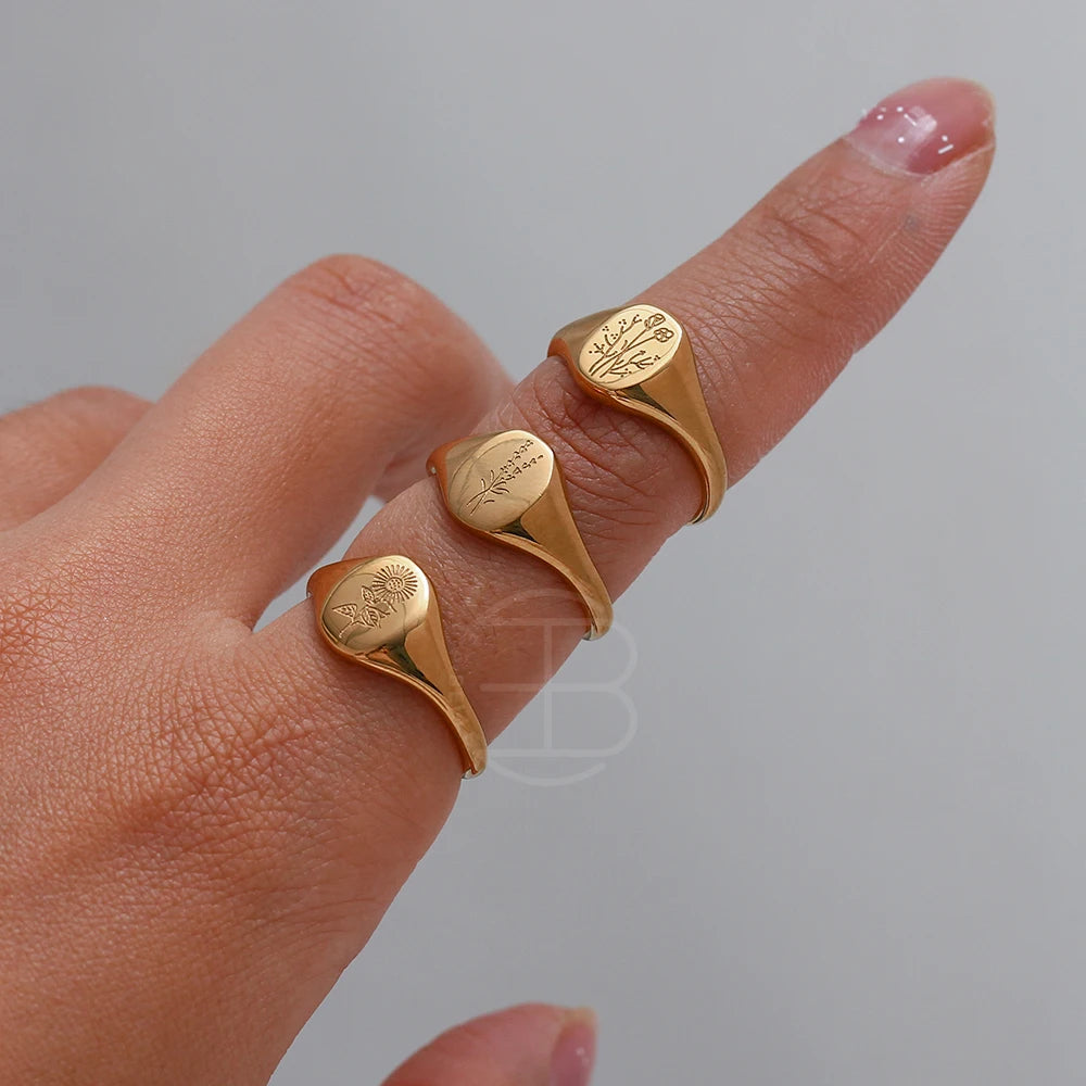 Bague fleur sauvage gravée