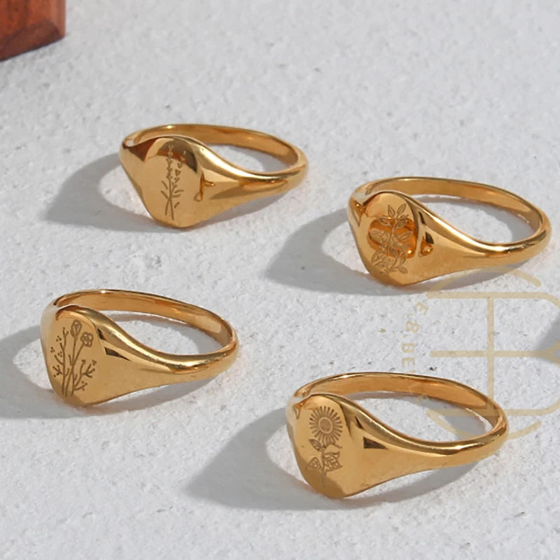 Bague fleur sauvage gravée tournesol