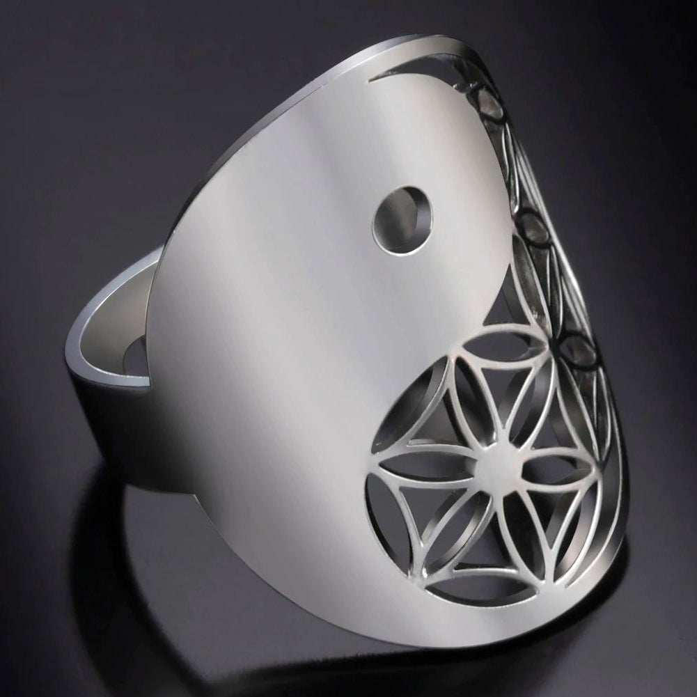 Bague Géométrique Yin Yang argent